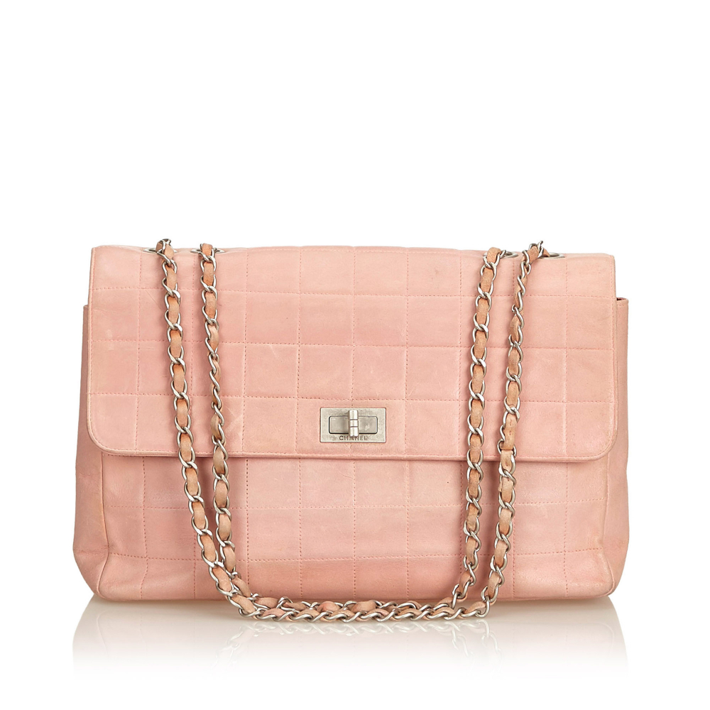 Chanel B Chanel Pink Leather Choco Bar Shoulder Bag FRANCE