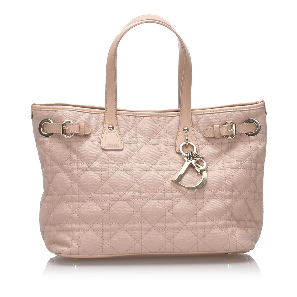 Christian Dior B Dior Pink Coated Canvas Fabric Cannage Panarea Tote Italy