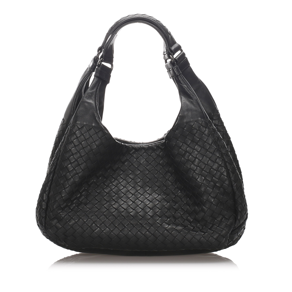 Bottega Veneta B Bottega Veneta Black Calf Leather Intrecciato Campana Hobo Bag Italy