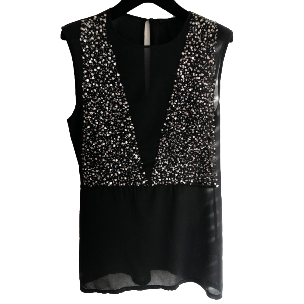 Pinko Top sans manches avec perles et paillettes