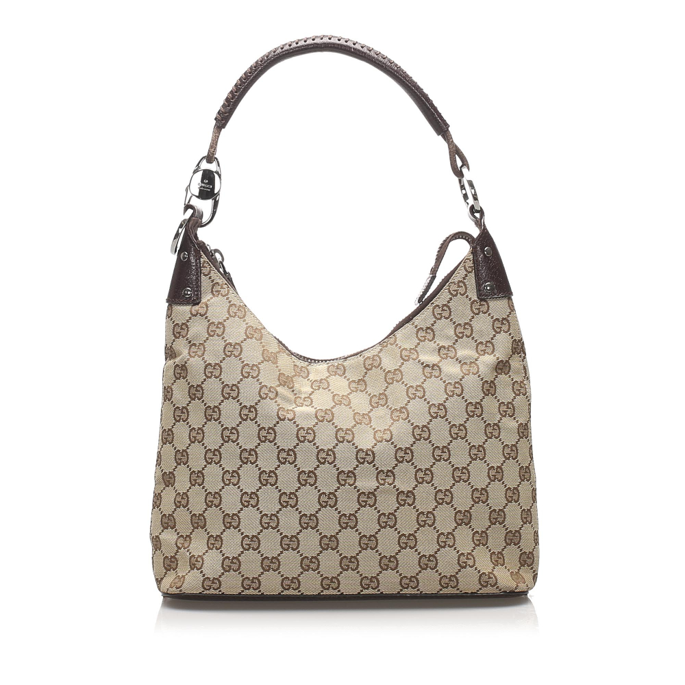 Gucci B Gucci Brown Beige Canvas Fabric GG Shoulder Bag Italy