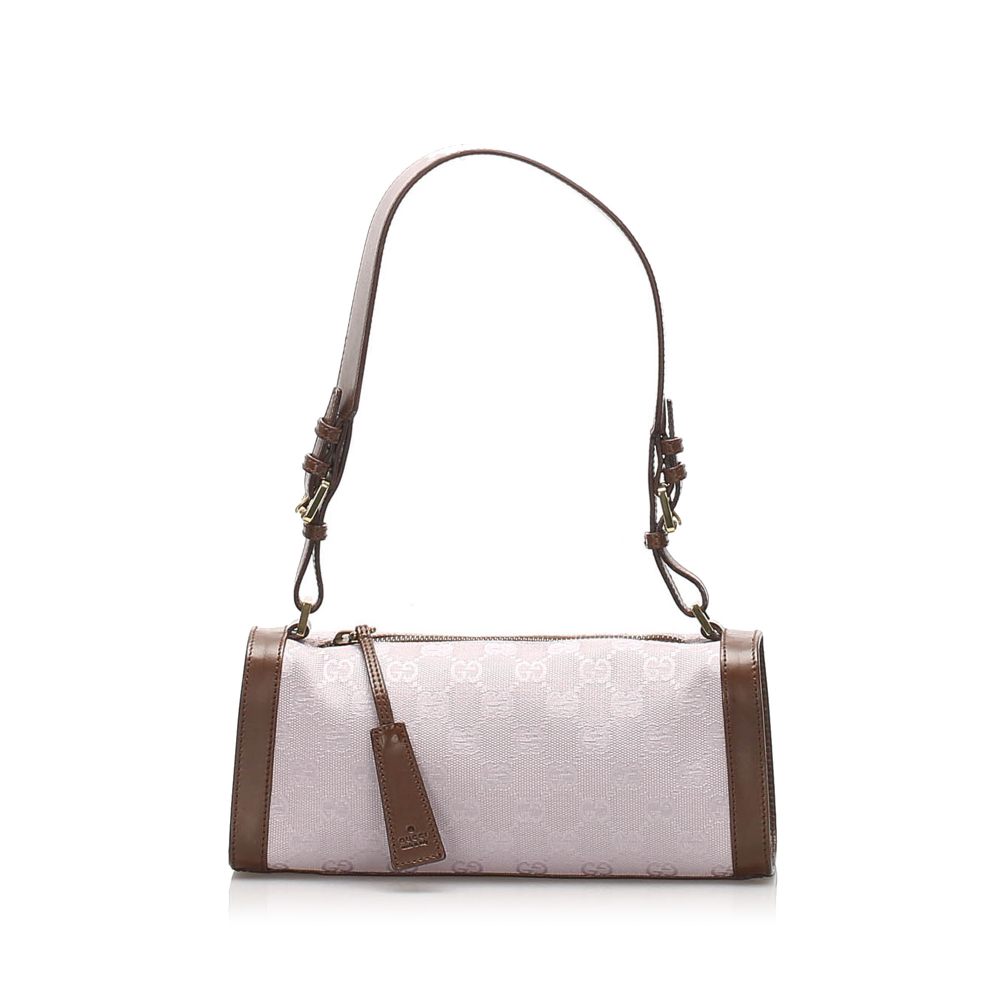 Gucci B Gucci White with Brown Canvas Fabric GG Shoulder Bag Italy