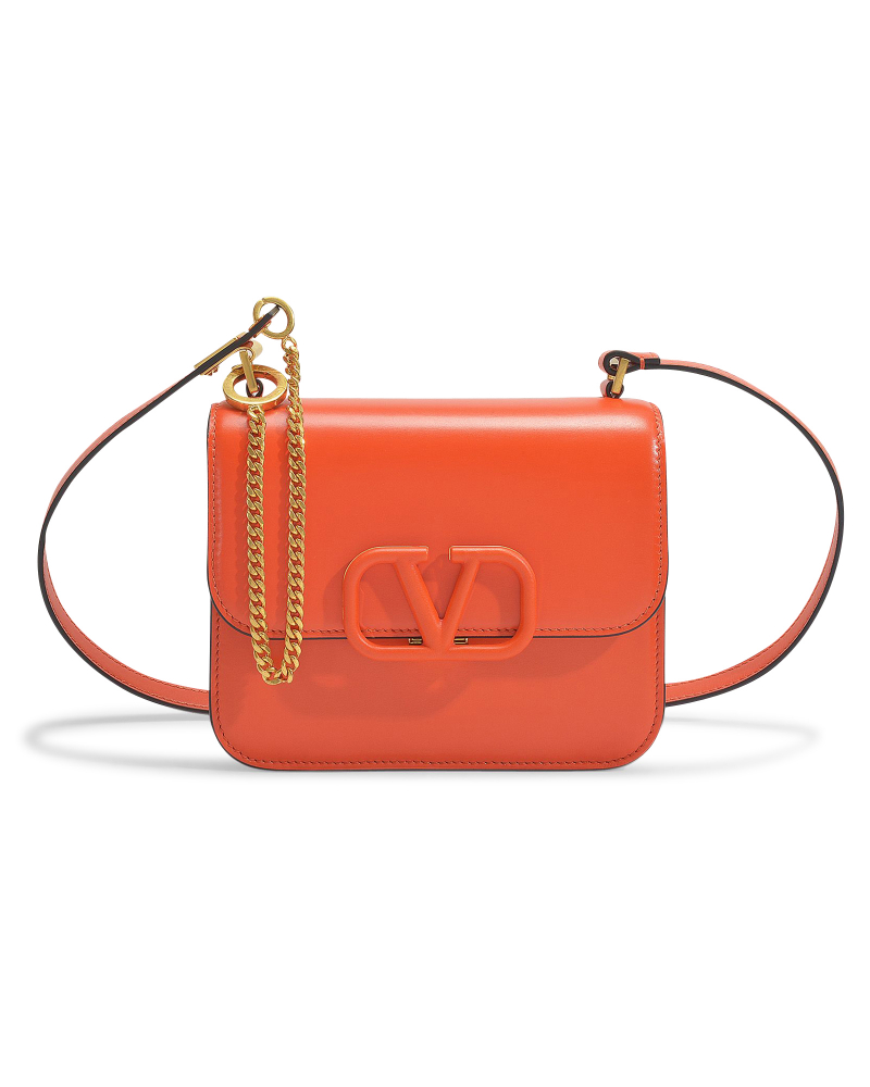 Valentino V-Sling Small Shoulder Bag in Orange Calfskin