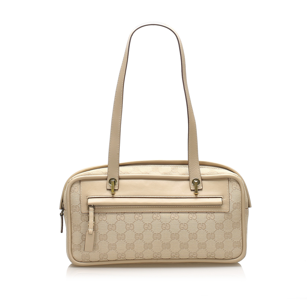 Gucci B Gucci Brown Beige Canvas Fabric GG Shoulder Bag Italy