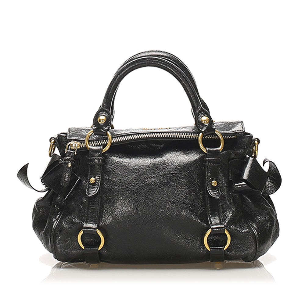 Miu Miu B Miu Miu Black Calf Leather Vitello Lux Bow Satchel France