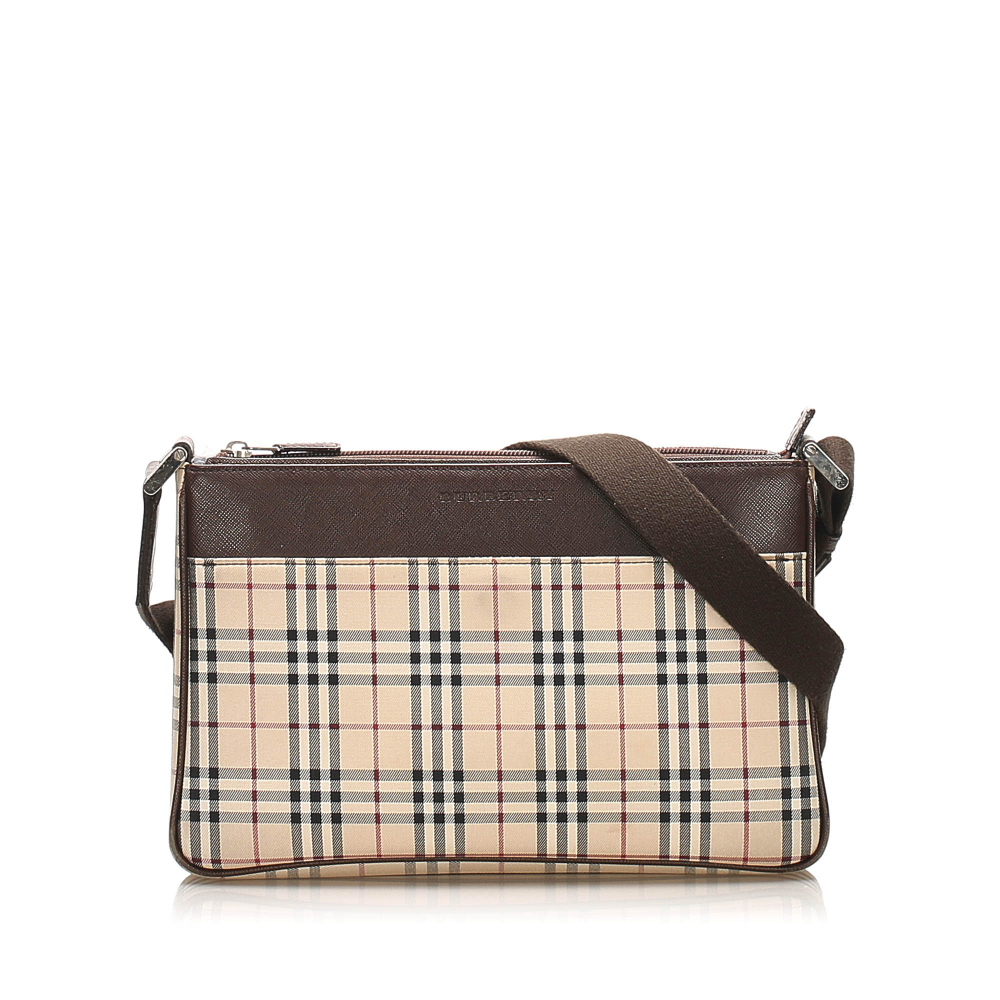 Burberry B Burberry Brown Beige with Multi Canvas Fabric House Check Crossbody Bag United Kingdom