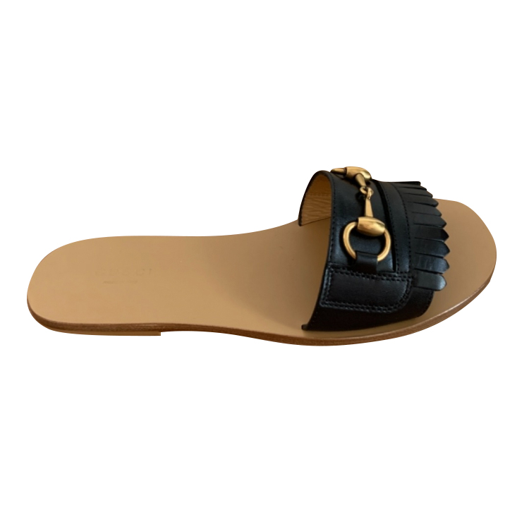 Women's Horsebit mid-heel sandal in black leather | GUCCI® US