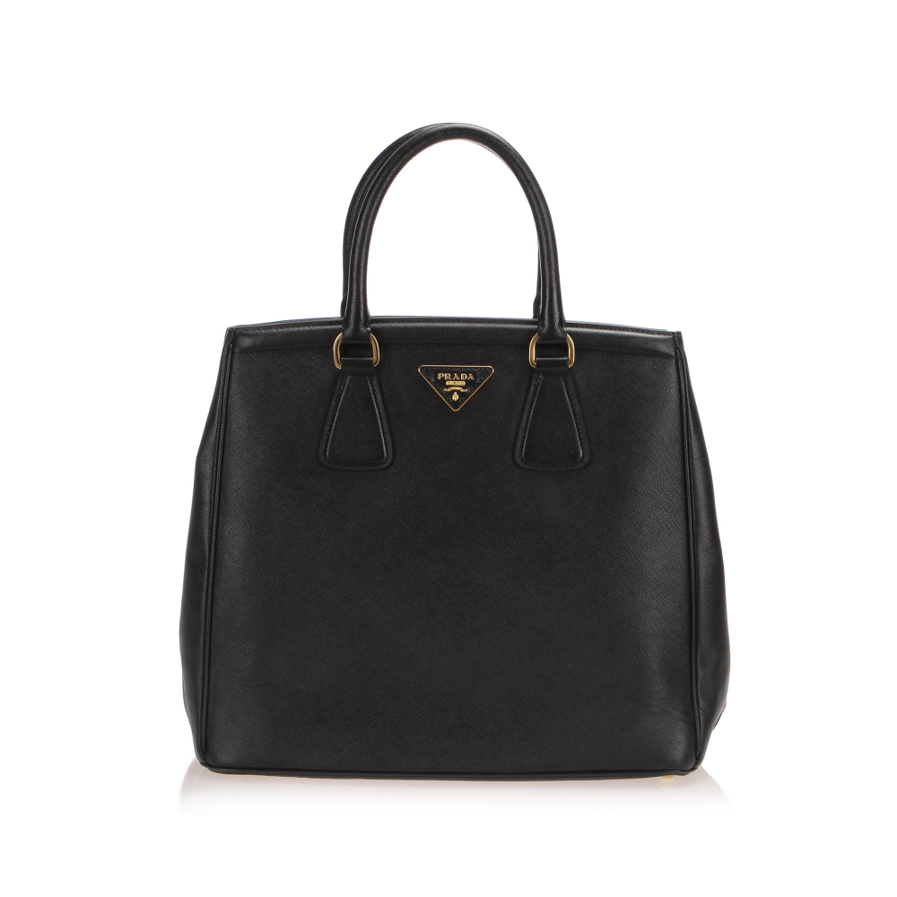 Prada B Prada Black Calf Leather Saffiano Parabole Tote Bag Italy