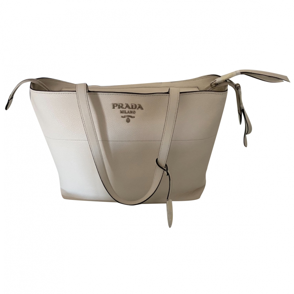 White Bianco Vitello Phenix Pebbled Leather Shopping Tote Bag 1BG203 - Prada  | MyPrivateDressing