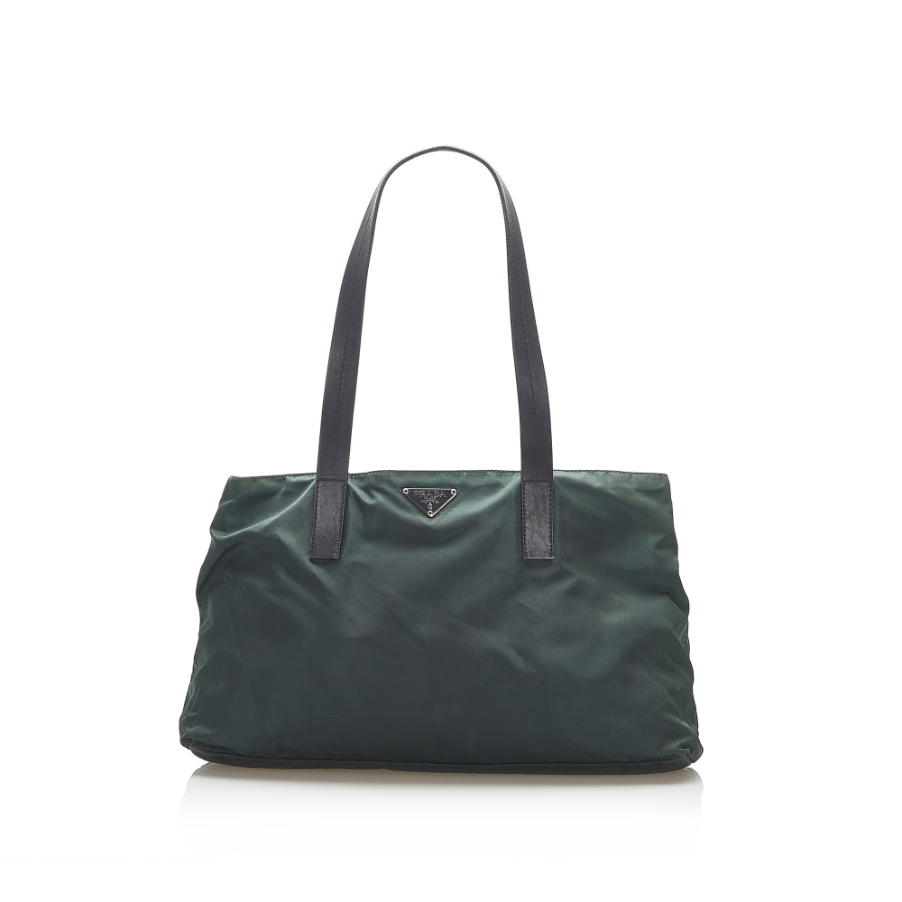 B Prada Green Dark Green with Black Nylon Fabric Tessuto Tote Bag Italy -  Prada | MyPrivateDressing