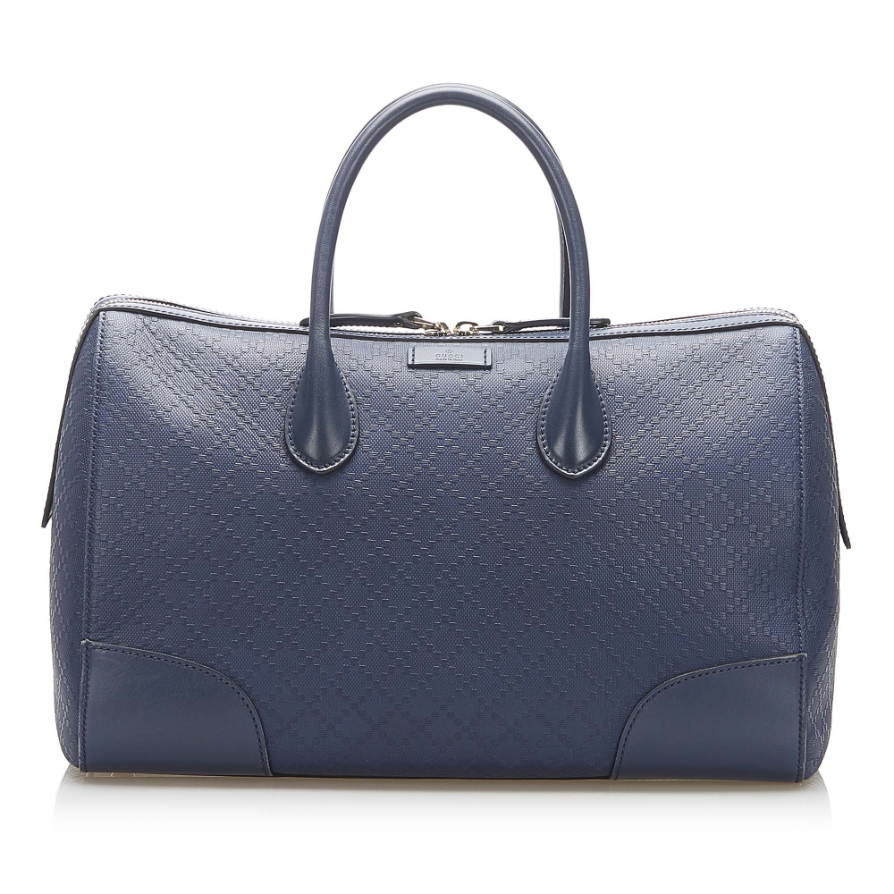 Gucci AB Gucci Blue Navy Calf Leather Diamante Boston Bag Italy