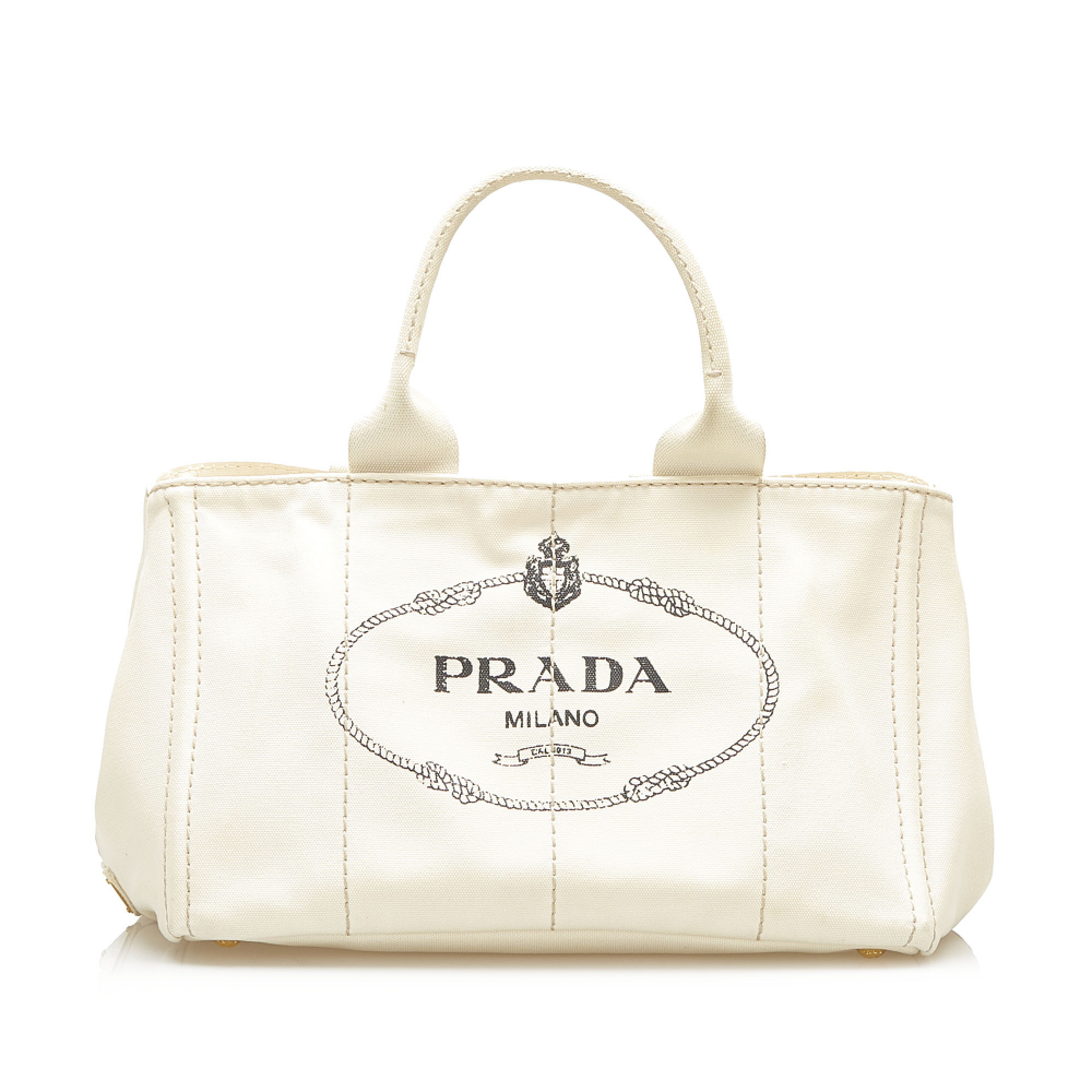 Prada AB Prada White Canvas Fabric Canapa Logo Handbag Italy