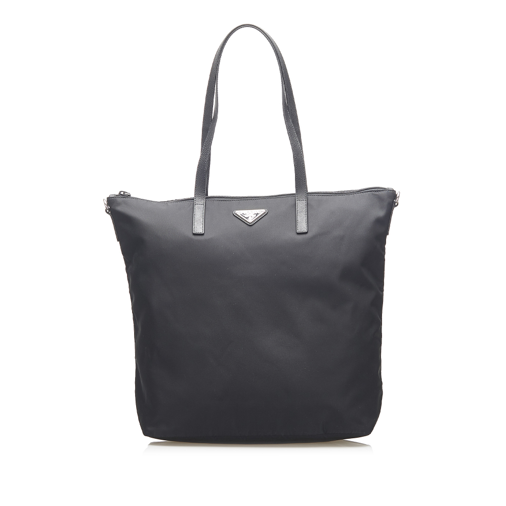 Prada B Prada Black Nylon Fabric Tessuto Tote Bag Italy