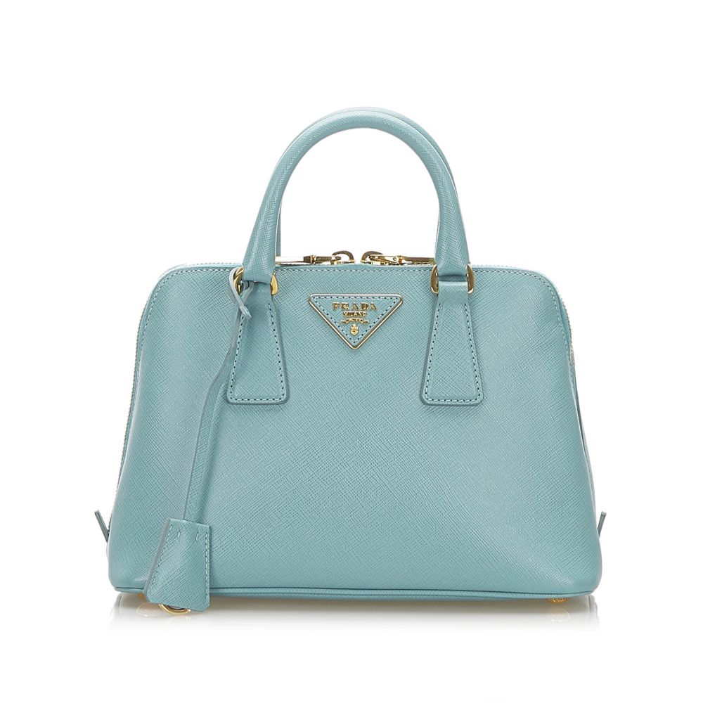 Prada AB Prada Blue Light Blue Calf Leather Saffiano Promenade Satchel Italy