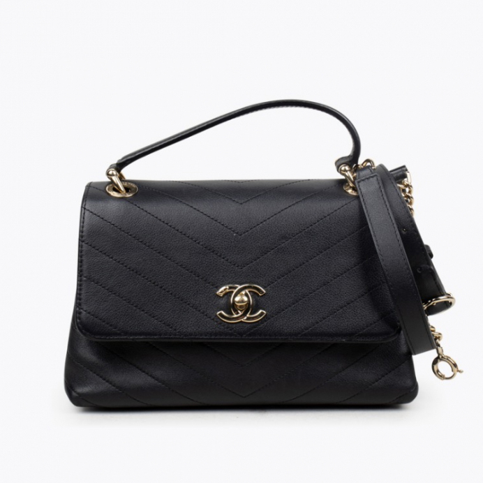 Chanel chevron flap best sale bag with top handle