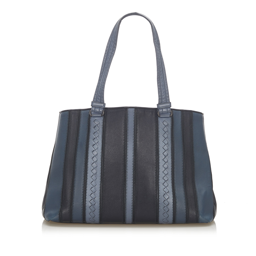 Bottega Veneta B Bottega Veneta Black with Blue Calf Leather Cervo Tote Bag Italy