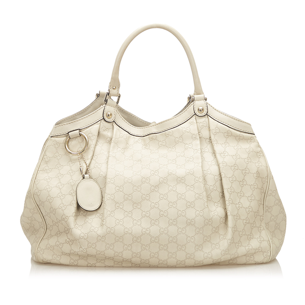 Gucci B Gucci White Calf Leather Guccissima Sukey Tote Bag Italy