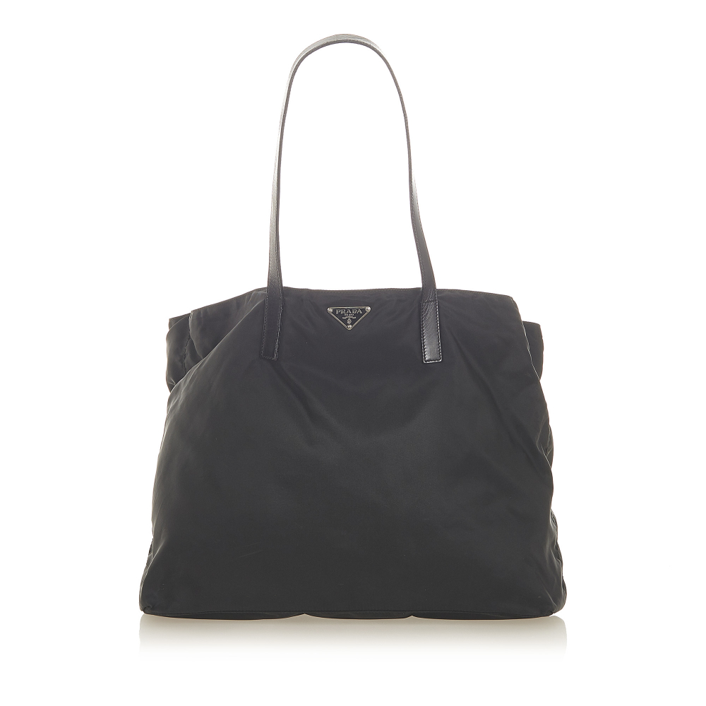 Prada B Prada Black Nylon Fabric Tessuto Tote Bag Italy