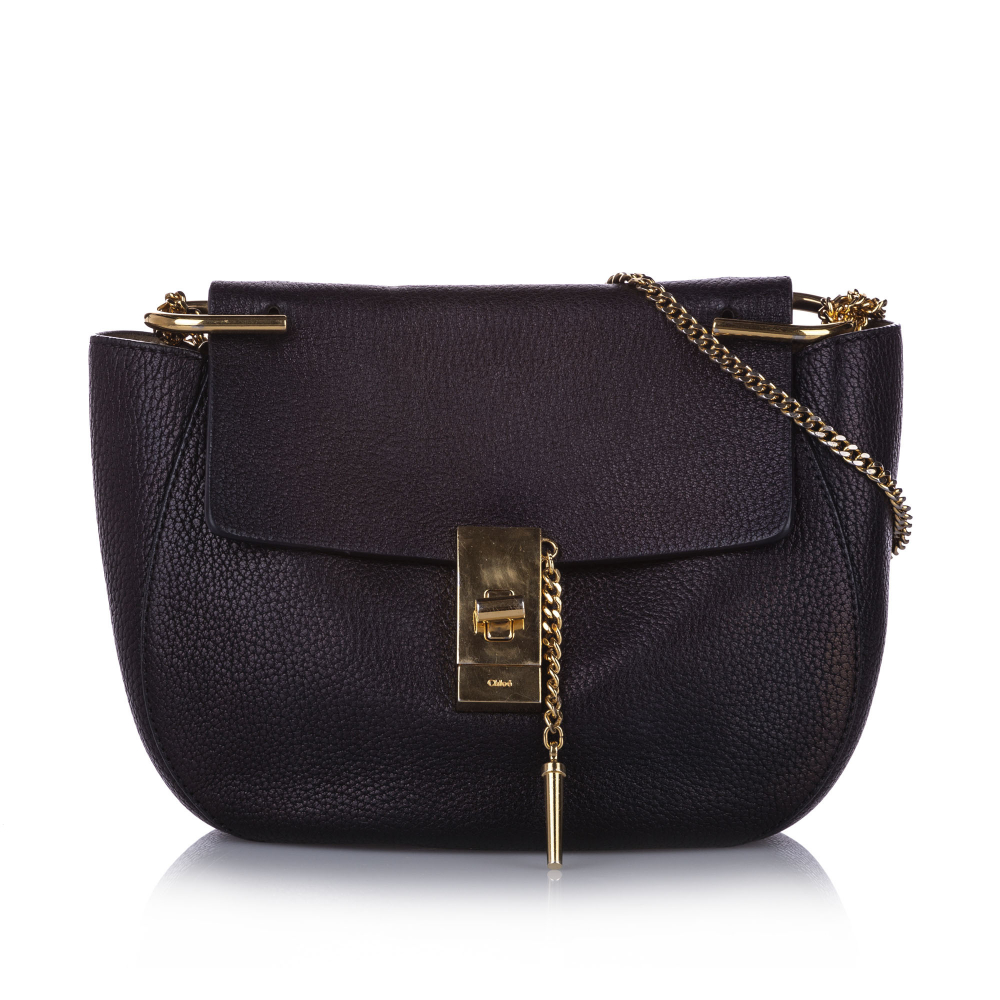 Chloé B Chloe Black Calf Leather Drew Crossbody Bag ITALY