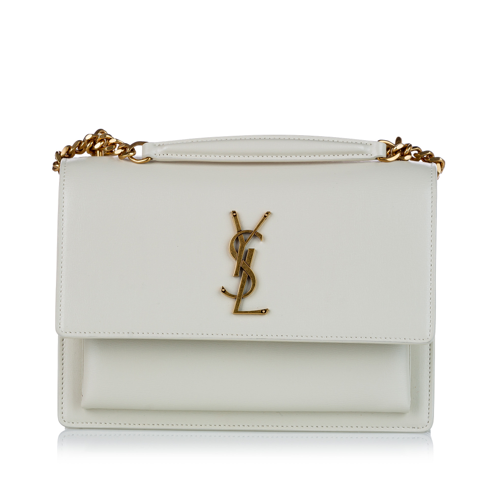 Saint Laurent AB YSL White Calf Leather Sunset Crossbody Bag Italy