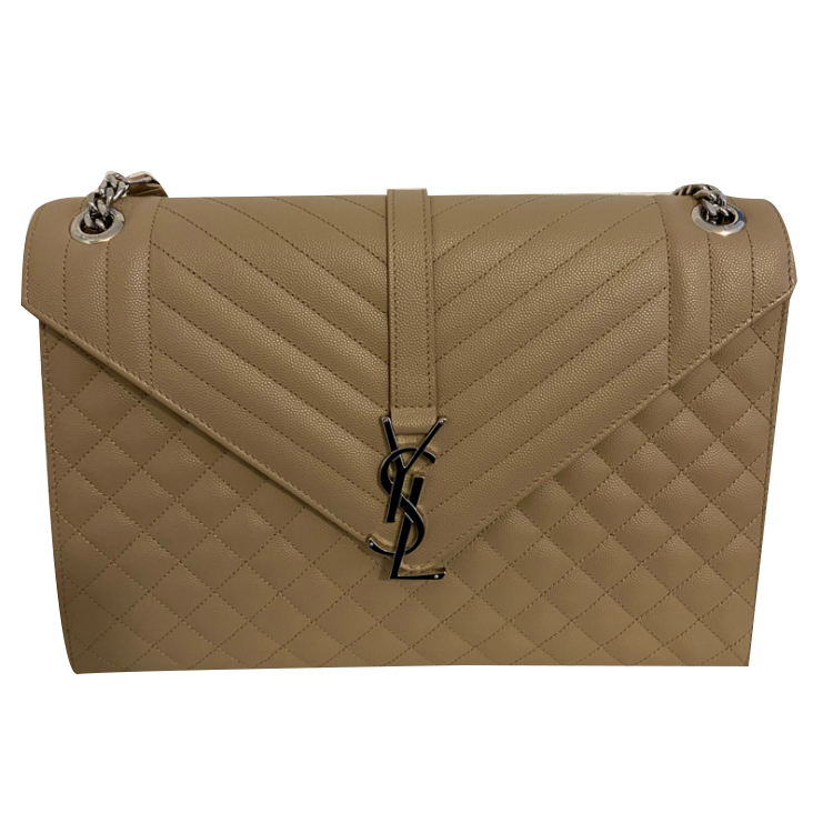 Yves Saint Laurent LARGE QUILTED LEATHER MIX ENVELOPE WITH POWDER GRAIN EMBOSSING