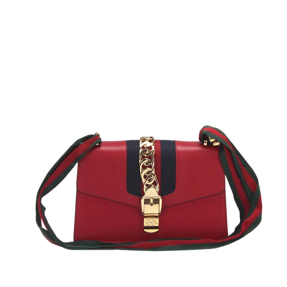 Gucci A Gucci Red with Multi Calf Leather Small Sylvie Shoulder Bag Italy