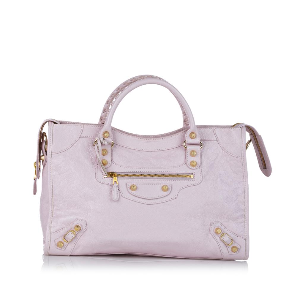 Balenciaga AB Balenciaga Pink Light Pink Lambskin Leather Leather Motocross Classic City Satchel Italy