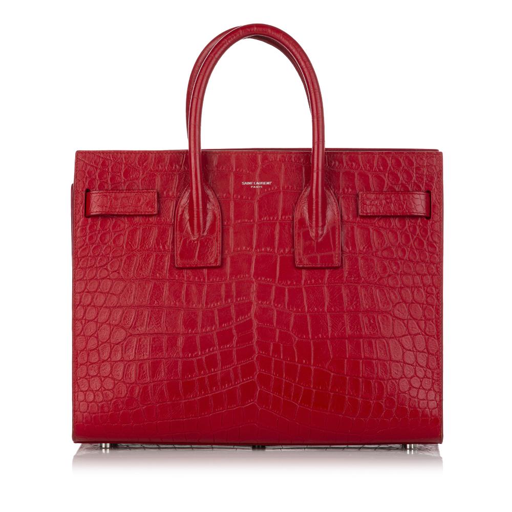 Saint Laurent AB Saint Laurent Red Calf Leather Sac De Jour Embossed Satchel France