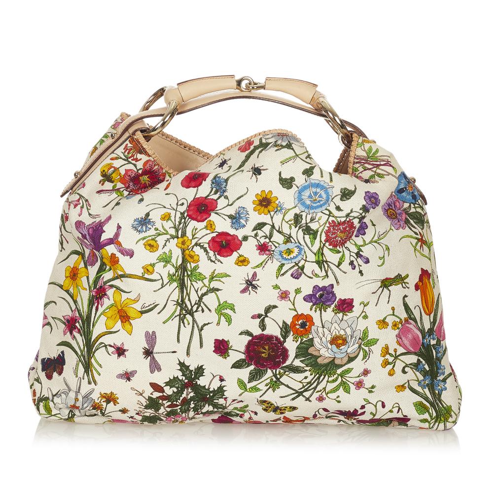 Gucci B Gucci White with Multi Canvas Fabric Flora Horsebit Shoulder Bag Italy