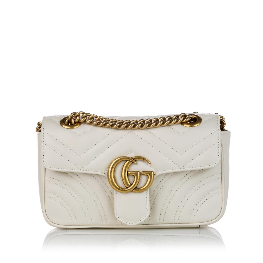 Gucci B Gucci White Calf Leather Mini GG Marmont Crossbody Bag Italy