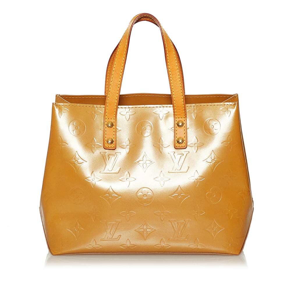 Louis Vuitton B Louis Vuitton Yellow Mustard with Brown Bronze Vernis Leather Leather Vernis Reade PM