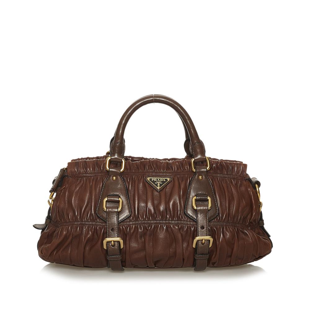 Prada B Prada Brown Nappa Leather Leather Nappa Gaufre Satchel Italy