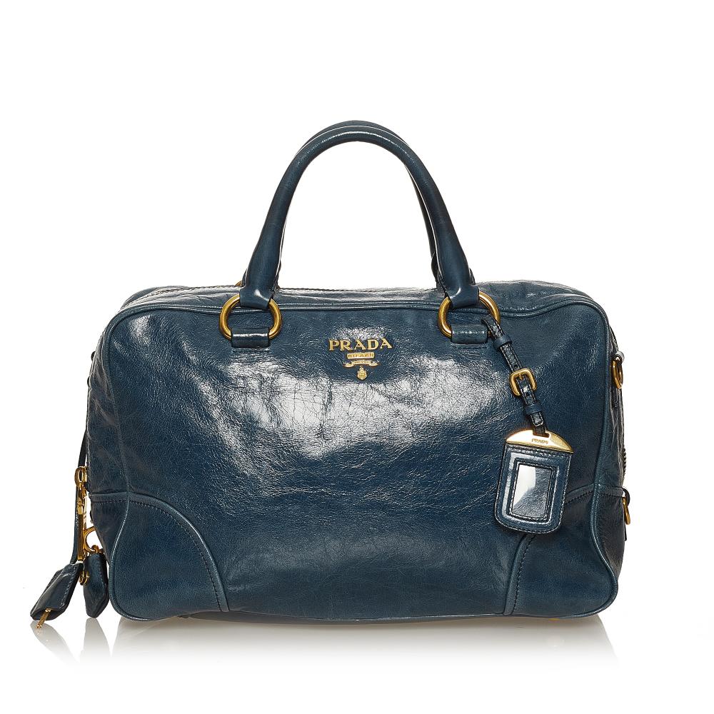 Prada AB Prada Blue Calf Leather Vitello Shine Satchel Italy