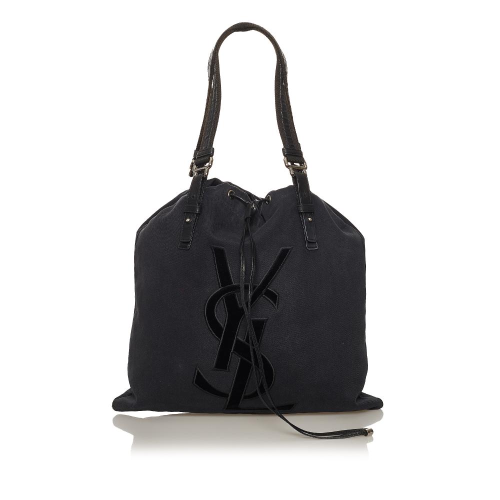 Saint Laurent B YSL Black Canvas Fabric Kahala Tote Bag France