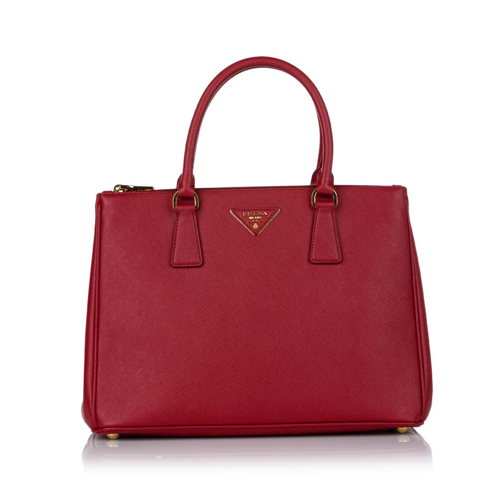 Prada B Prada Red Calf Leather Saffiano Galleria Satchel ITALY