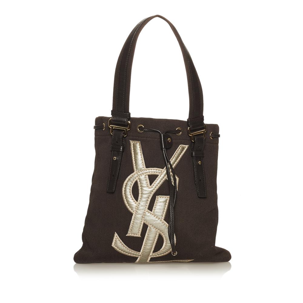 Saint Laurent B YSL Brown with White Canvas Fabric Kahala Tote Bag France