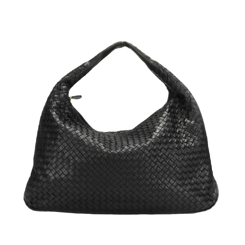 Bottega Veneta B Bottega Veneta Black Calf Leather Intrecciato Hobo Bag Italy