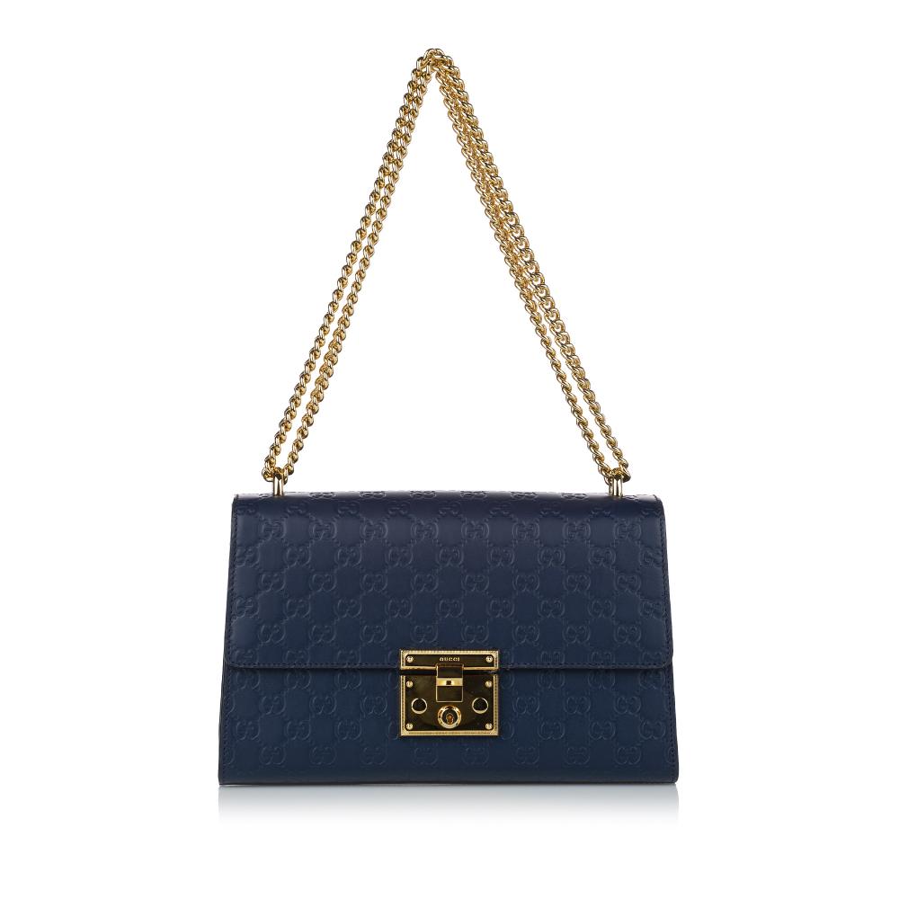 Gucci B Gucci Blue Navy Calf Leather Medium Guccissima Padlock Shoulder Bag ITALY