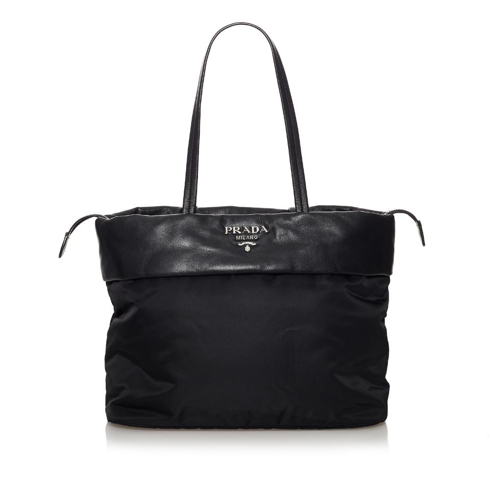 Prada B Prada Black Nylon Fabric Tessuto Reversible Tote Bag Italy