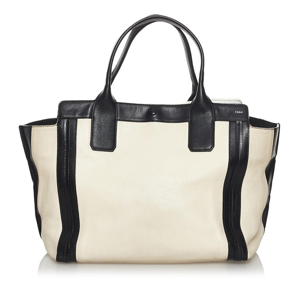 Chloé B Chloe White with Black Calf Leather Alison Tote Bag France