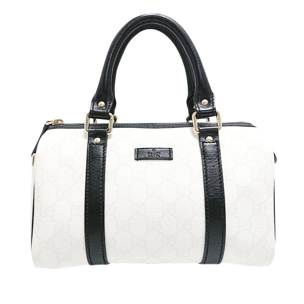 Gucci AB Gucci White with Black Coated Canvas Fabric GG Supreme Joy Boston Bag Italy