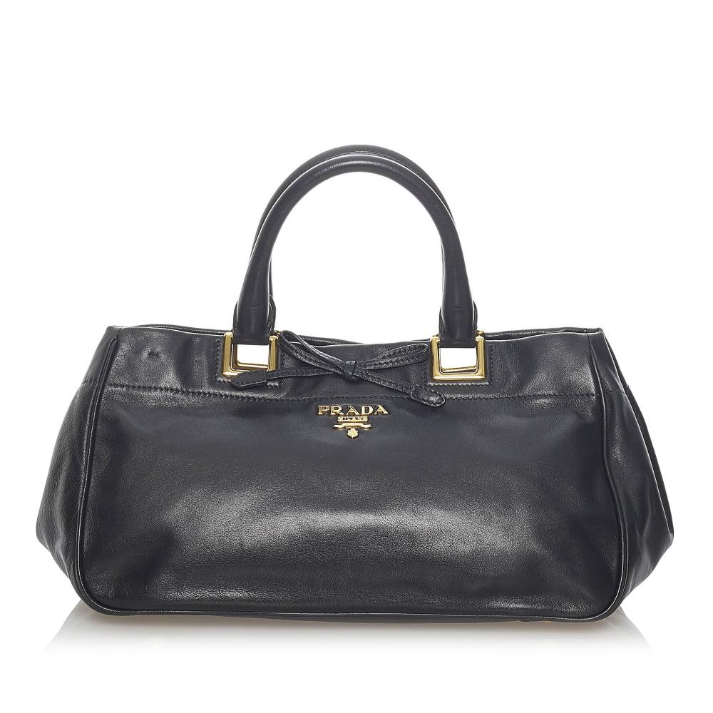 Prada B Prada Black Calf Leather Glace Satchel Italy