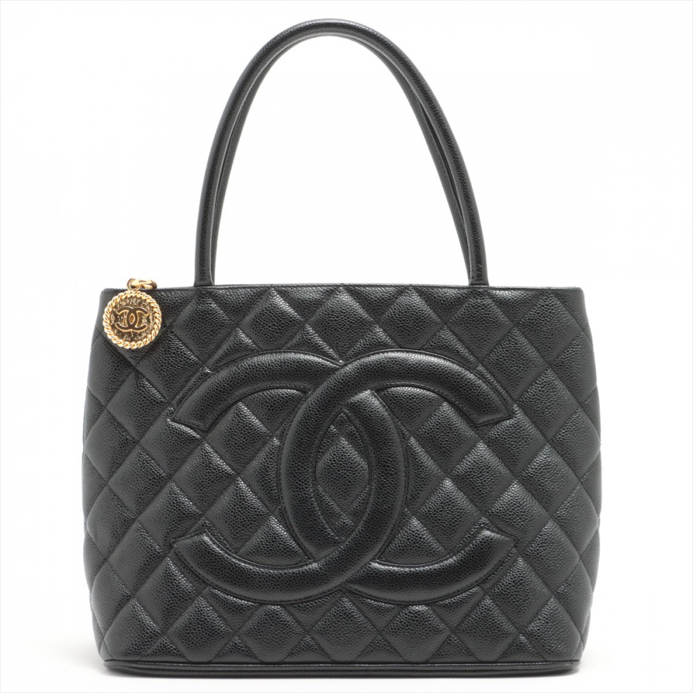 Chanel Medallion Tote Bag Black Caviarskin Gold Metal