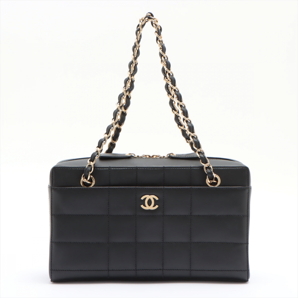 Chanel Chocolate Bar Black Lambskin Leather Chain