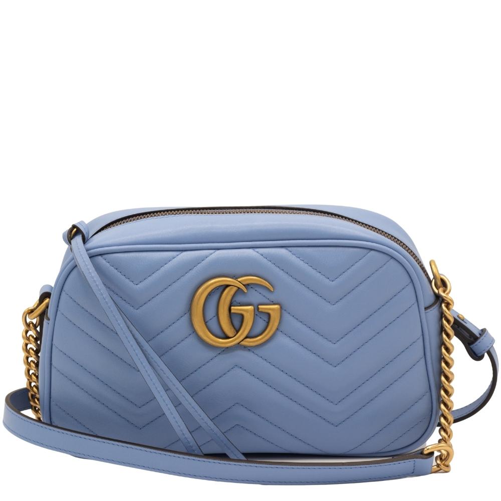 Gucci GG Blue Marmont Crossbody Bag Matelassé Leather