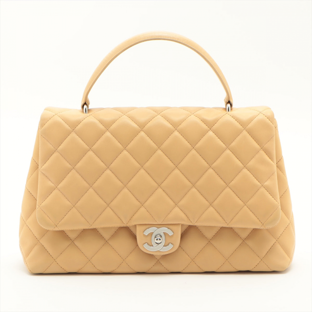 Chanel Kelly Top Handle Flap Matelasse Lambskin Beige Silver