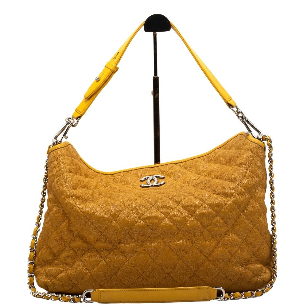 Chanel Shoulder Bag Yellow Caviar Leather