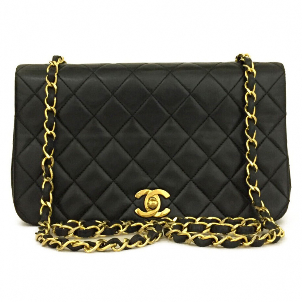 Chanel Vintage Full Flap CC Logo Lambskin Chain Shoulder Bag