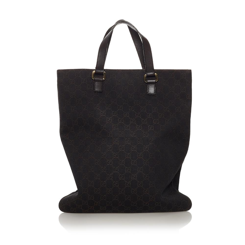 Gucci B Gucci Brown Dark Brown Canvas Fabric GG Tote Bag Italy