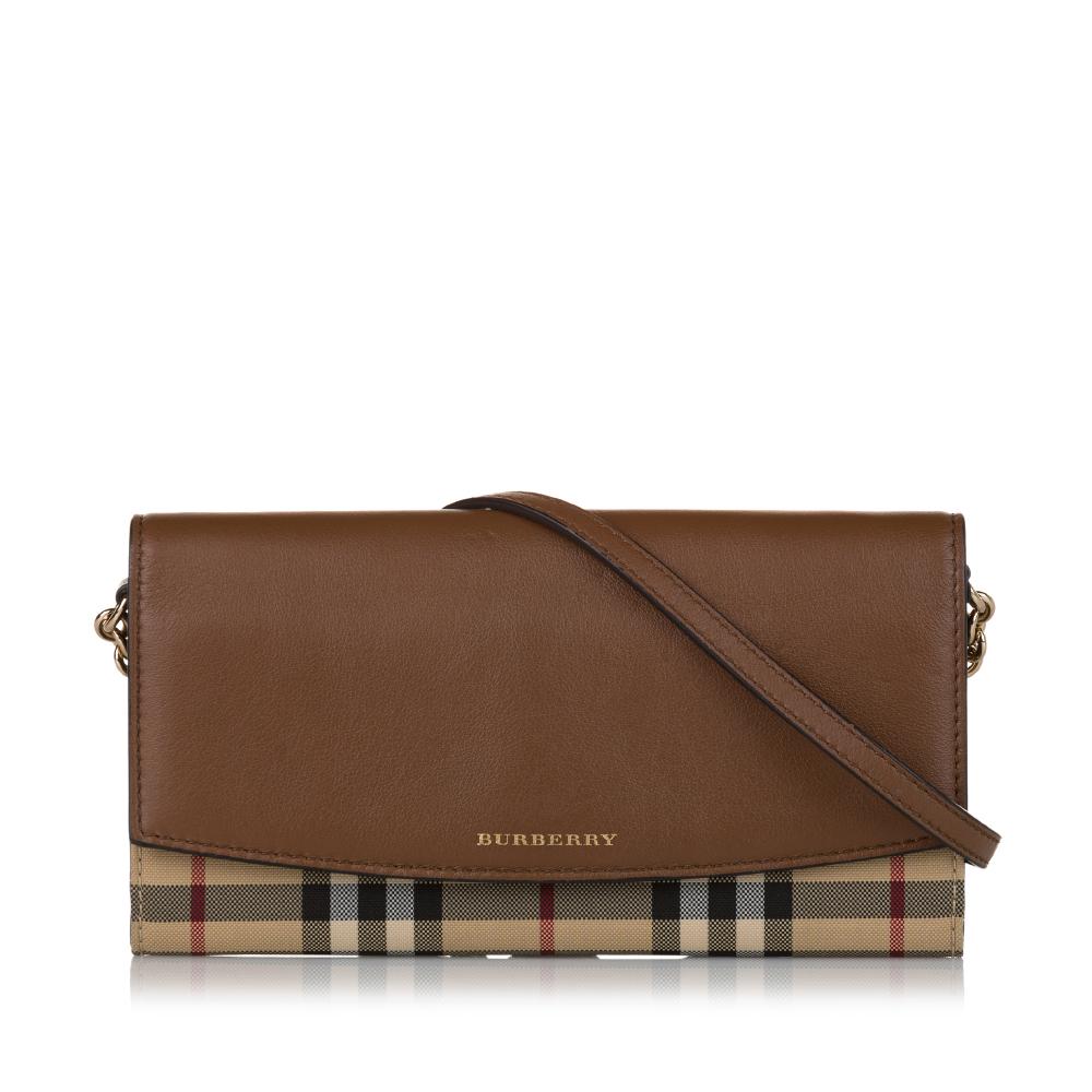 Burberry B Burberry Brown Beige Canvas Fabric Henley Wallet on Chain Leather with House Check Moldova